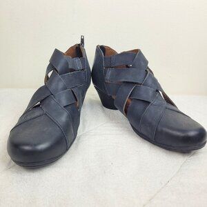 Cobb Hill Women’s Laurel Woven Black Leather Zipper Bootie Shoes boho office 7.5